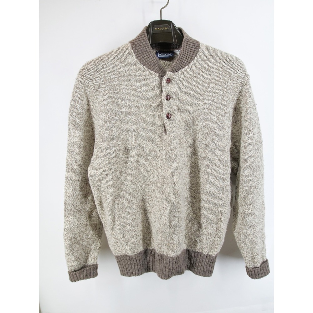 Vintage‎ Lands End Wool Sweater Mens Large Beige 1/4 Button
